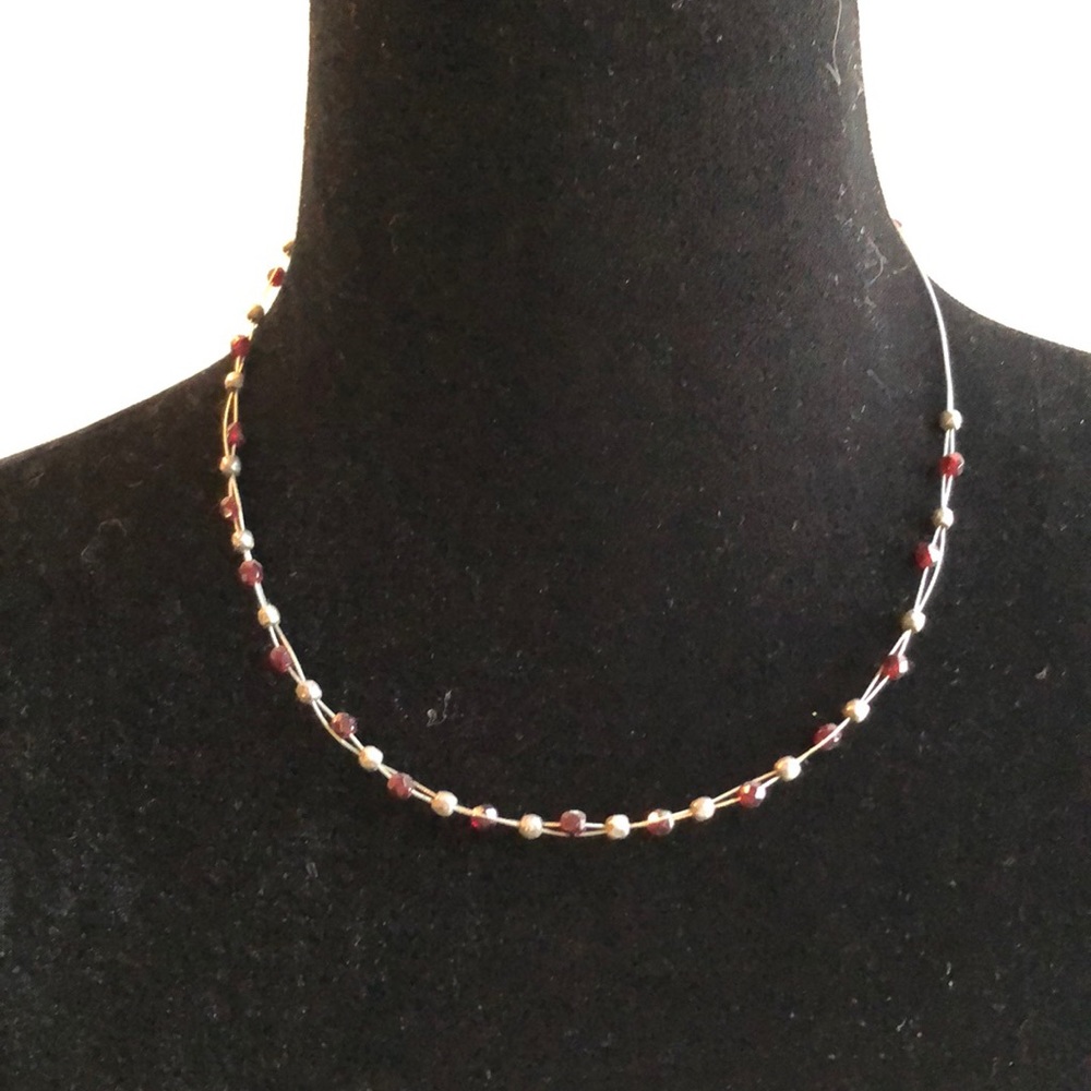 Silver/red beaded choker